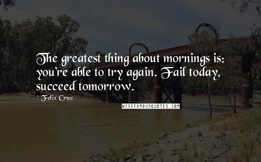 Felix Cruz Quotes: The greatest thing about mornings is: you're able to try again. Fail today, succeed tomorrow.