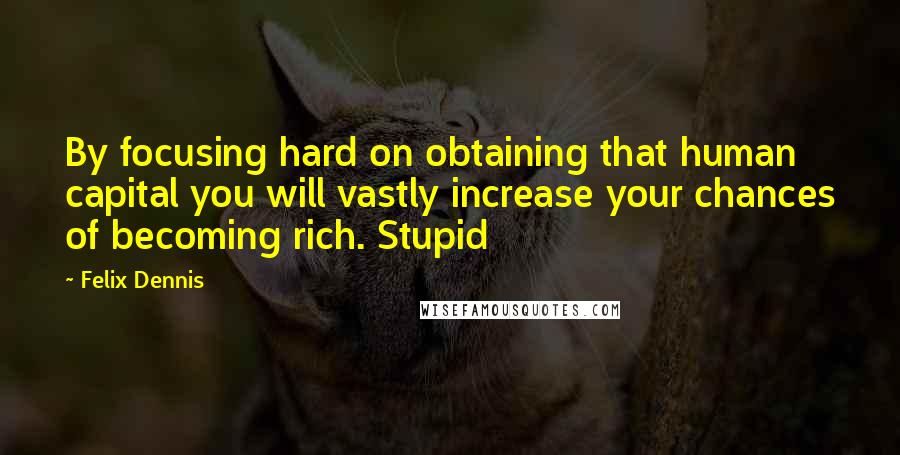 Felix Dennis Quotes: By focusing hard on obtaining that human capital you will vastly increase your chances of becoming rich. Stupid