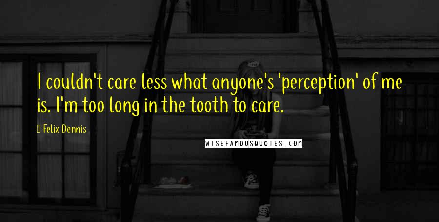 Felix Dennis Quotes: I couldn't care less what anyone's 'perception' of me is. I'm too long in the tooth to care.