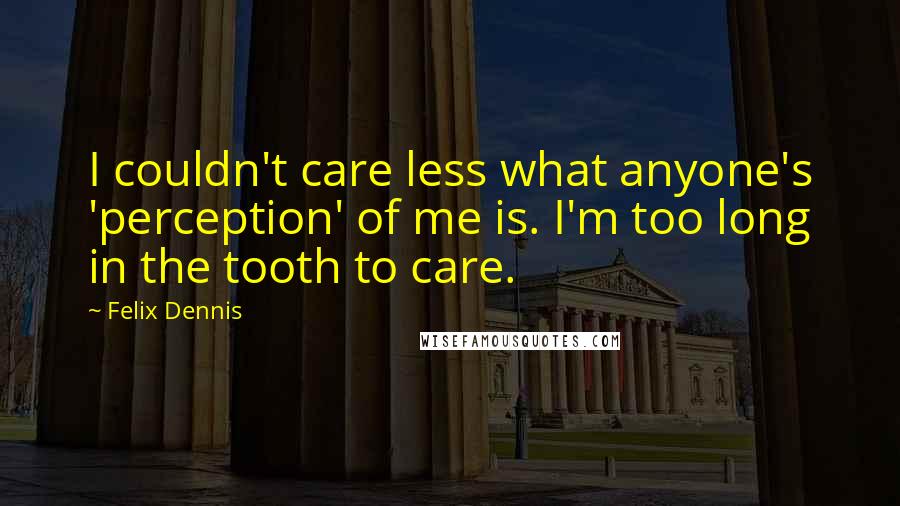 Felix Dennis Quotes: I couldn't care less what anyone's 'perception' of me is. I'm too long in the tooth to care.