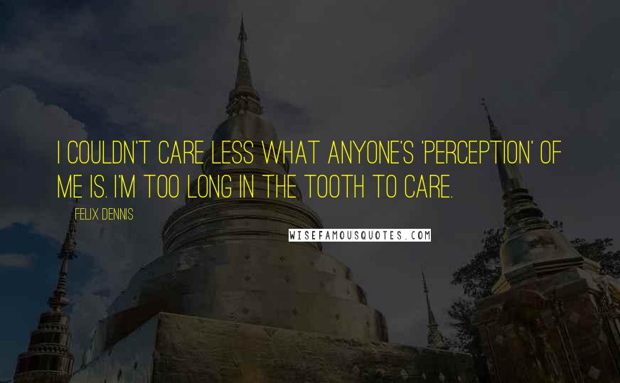 Felix Dennis Quotes: I couldn't care less what anyone's 'perception' of me is. I'm too long in the tooth to care.