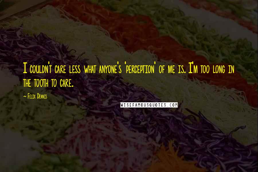 Felix Dennis Quotes: I couldn't care less what anyone's 'perception' of me is. I'm too long in the tooth to care.