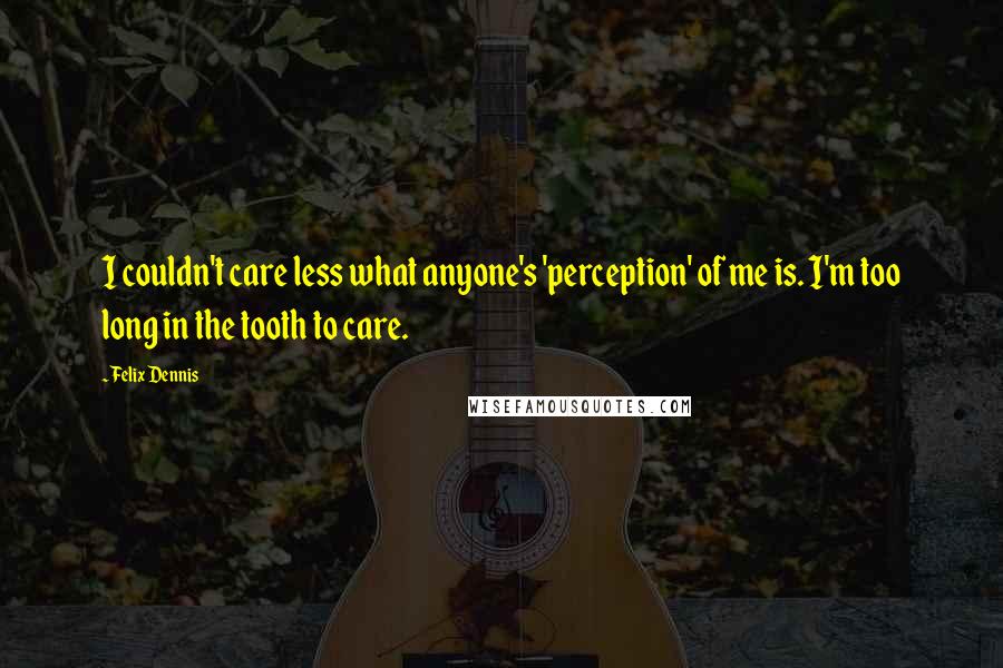 Felix Dennis Quotes: I couldn't care less what anyone's 'perception' of me is. I'm too long in the tooth to care.