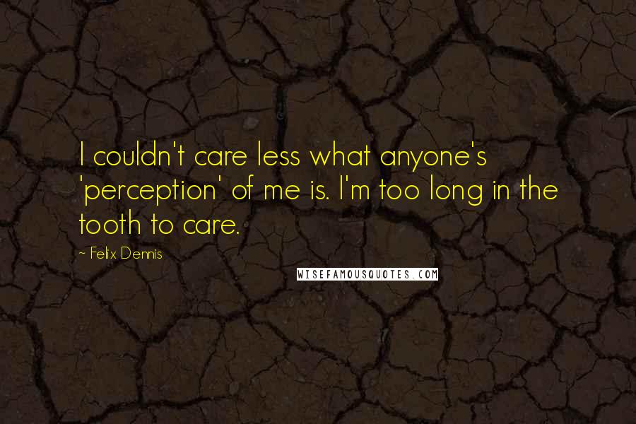 Felix Dennis Quotes: I couldn't care less what anyone's 'perception' of me is. I'm too long in the tooth to care.