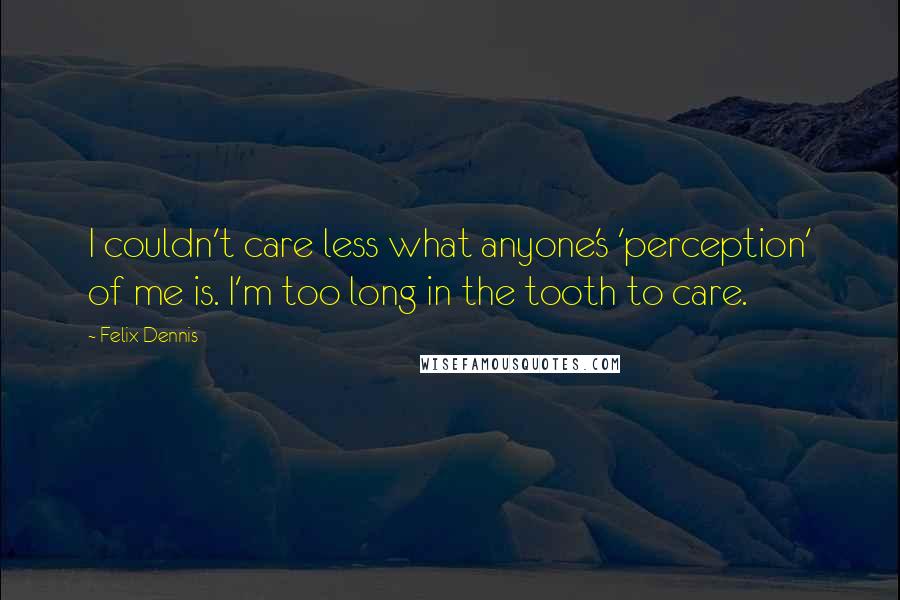 Felix Dennis Quotes: I couldn't care less what anyone's 'perception' of me is. I'm too long in the tooth to care.