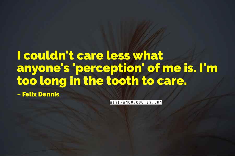 Felix Dennis Quotes: I couldn't care less what anyone's 'perception' of me is. I'm too long in the tooth to care.