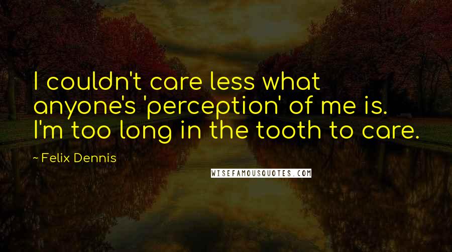 Felix Dennis Quotes: I couldn't care less what anyone's 'perception' of me is. I'm too long in the tooth to care.