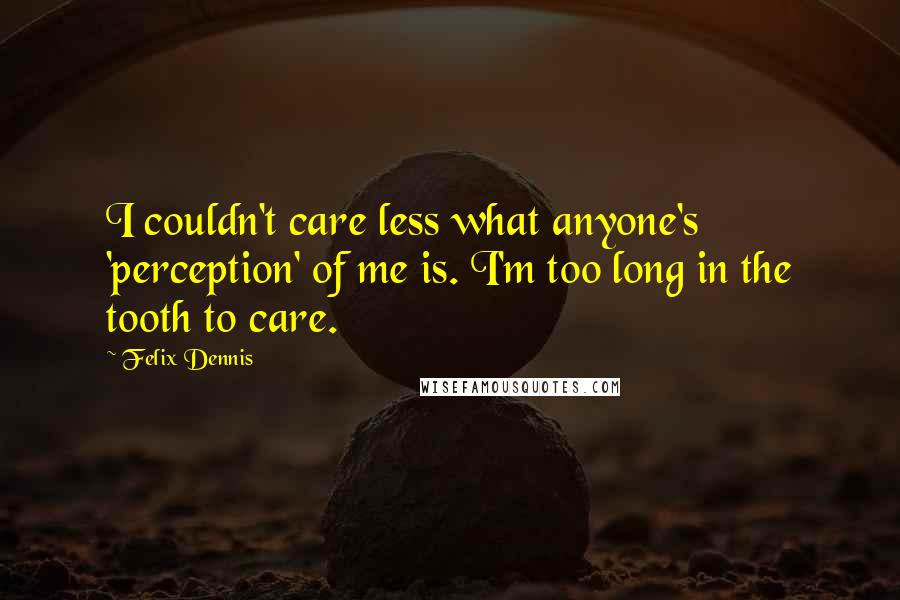 Felix Dennis Quotes: I couldn't care less what anyone's 'perception' of me is. I'm too long in the tooth to care.