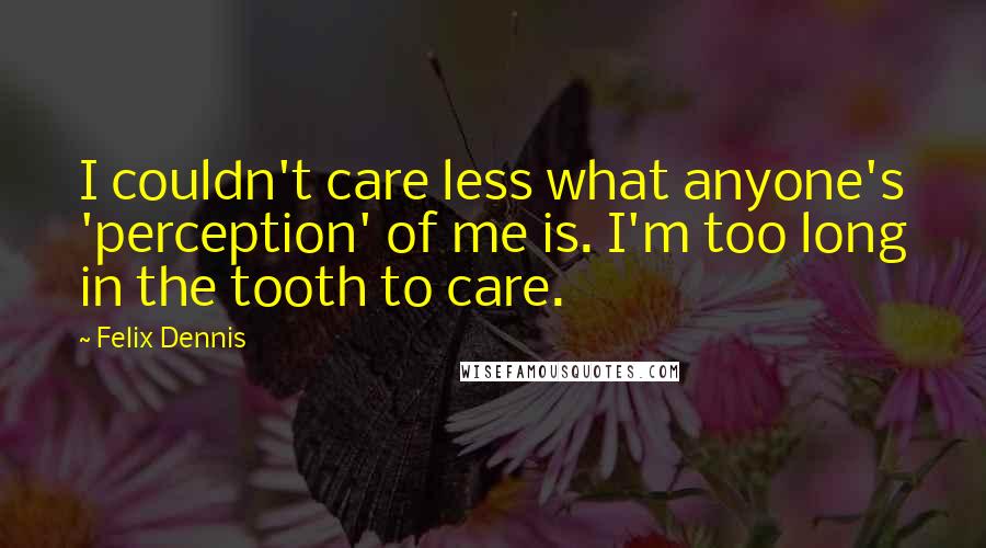 Felix Dennis Quotes: I couldn't care less what anyone's 'perception' of me is. I'm too long in the tooth to care.