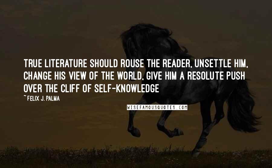 Felix J. Palma Quotes: True literature should rouse the reader, unsettle him, change his view of the world, give him a resolute push over the cliff of self-knowledge