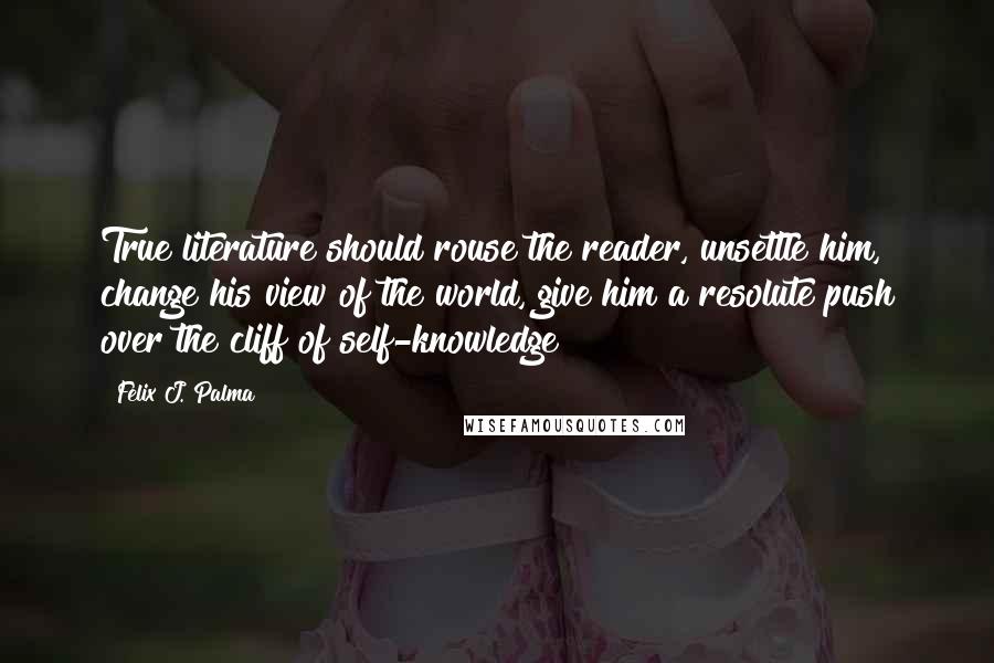 Felix J. Palma Quotes: True literature should rouse the reader, unsettle him, change his view of the world, give him a resolute push over the cliff of self-knowledge