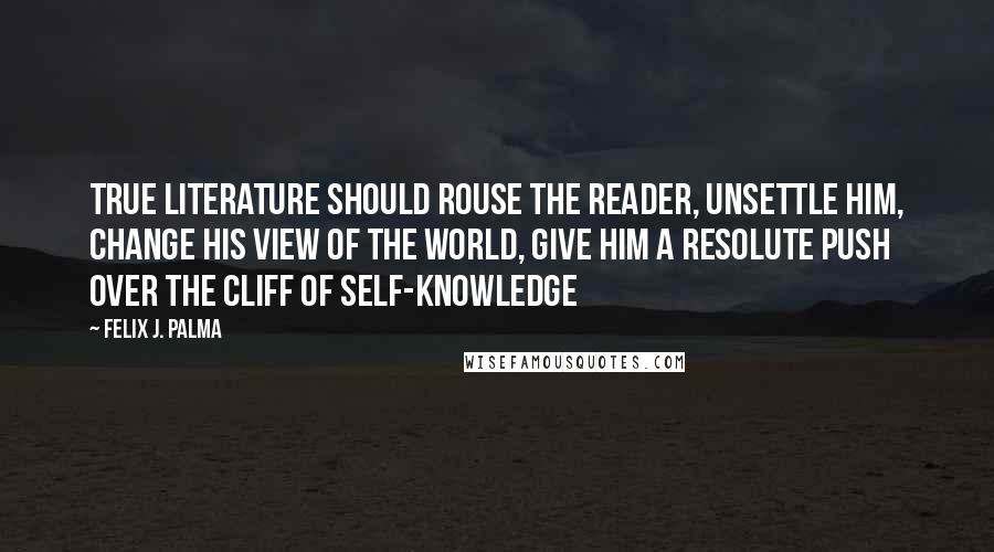 Felix J. Palma Quotes: True literature should rouse the reader, unsettle him, change his view of the world, give him a resolute push over the cliff of self-knowledge