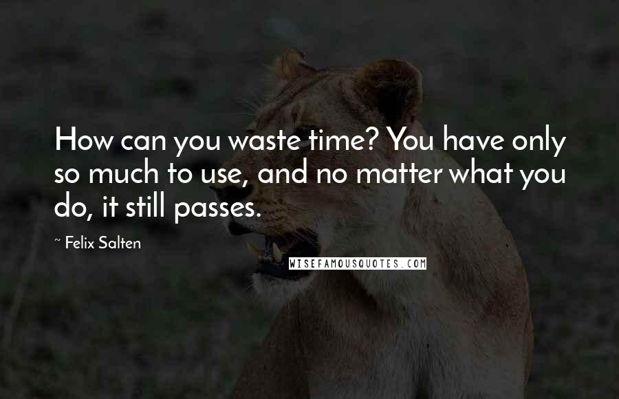 Felix Salten Quotes: How can you waste time? You have only so much to use, and no matter what you do, it still passes.