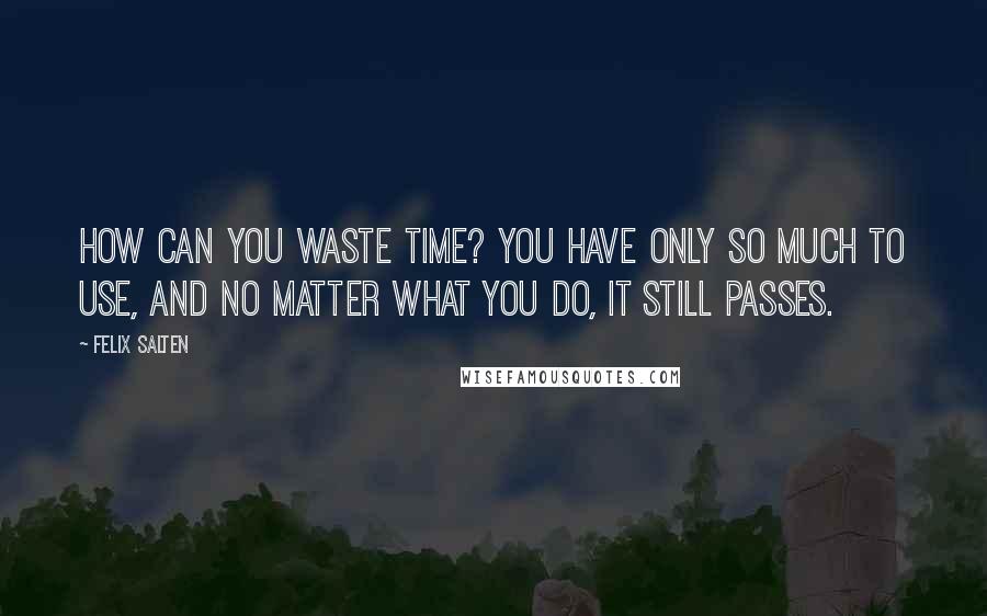 Felix Salten Quotes: How can you waste time? You have only so much to use, and no matter what you do, it still passes.