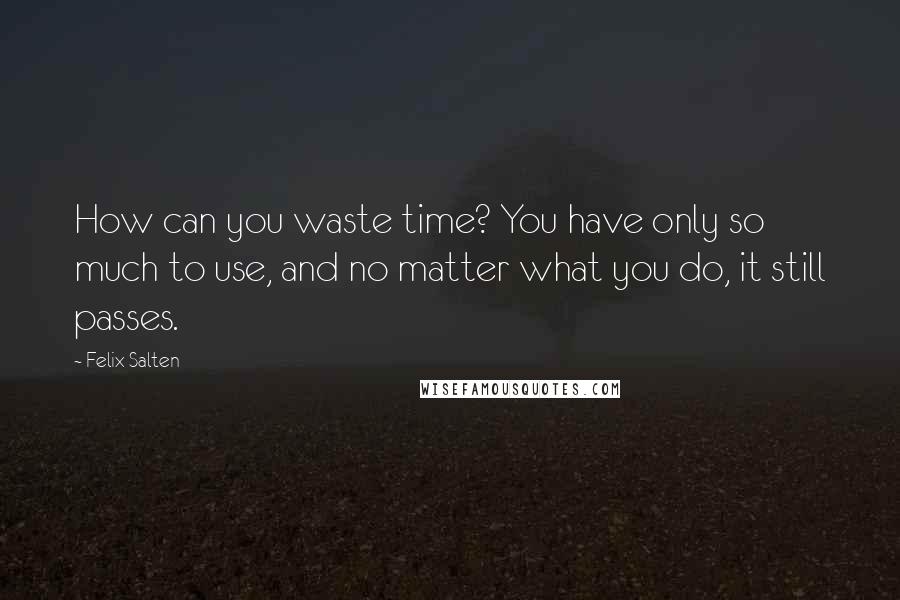 Felix Salten Quotes: How can you waste time? You have only so much to use, and no matter what you do, it still passes.