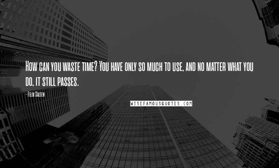 Felix Salten Quotes: How can you waste time? You have only so much to use, and no matter what you do, it still passes.