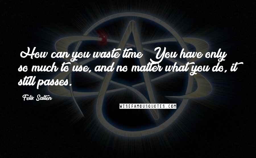 Felix Salten Quotes: How can you waste time? You have only so much to use, and no matter what you do, it still passes.