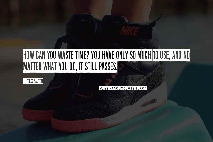 Felix Salten Quotes: How can you waste time? You have only so much to use, and no matter what you do, it still passes.