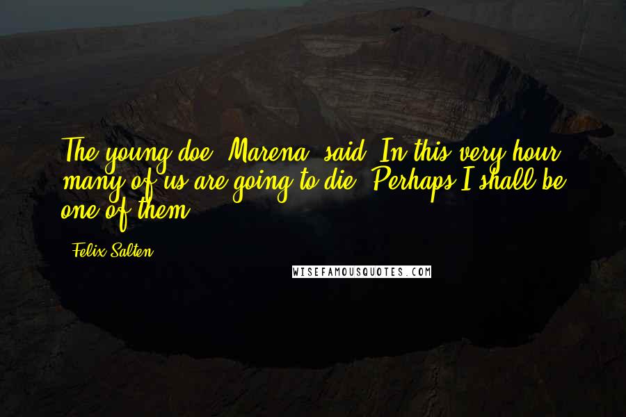 Felix Salten Quotes: The young doe, Marena, said, In this very hour many of us are going to die. Perhaps I shall be one of them.