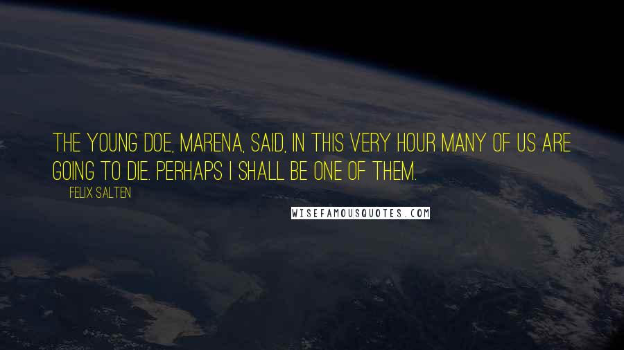 Felix Salten Quotes: The young doe, Marena, said, In this very hour many of us are going to die. Perhaps I shall be one of them.