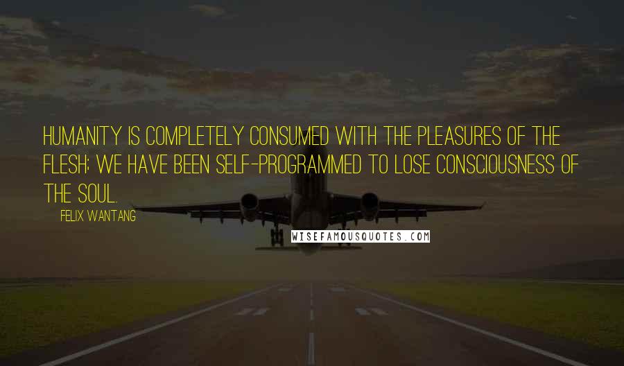 Felix Wantang Quotes: Humanity is completely consumed with the pleasures of the flesh; we have been self-programmed to lose consciousness of the soul.