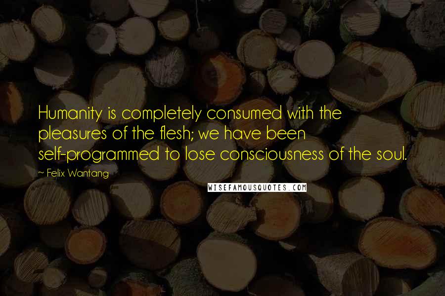 Felix Wantang Quotes: Humanity is completely consumed with the pleasures of the flesh; we have been self-programmed to lose consciousness of the soul.