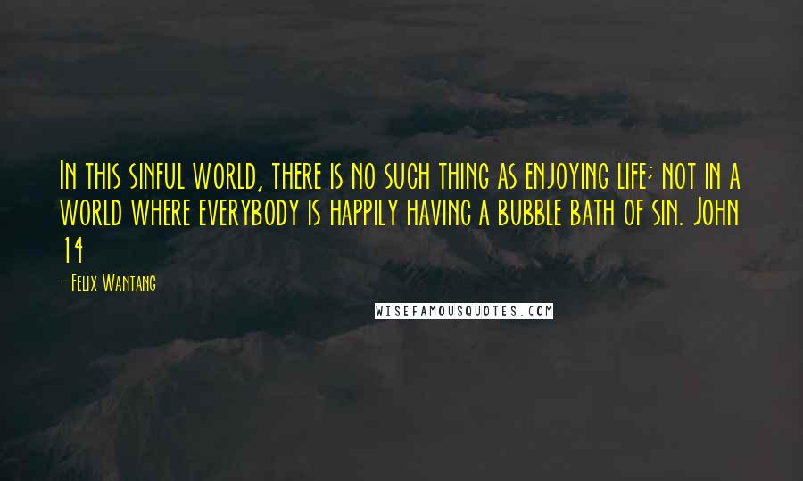 Felix Wantang Quotes: In this sinful world, there is no such thing as enjoying life; not in a world where everybody is happily having a bubble bath of sin. John 14