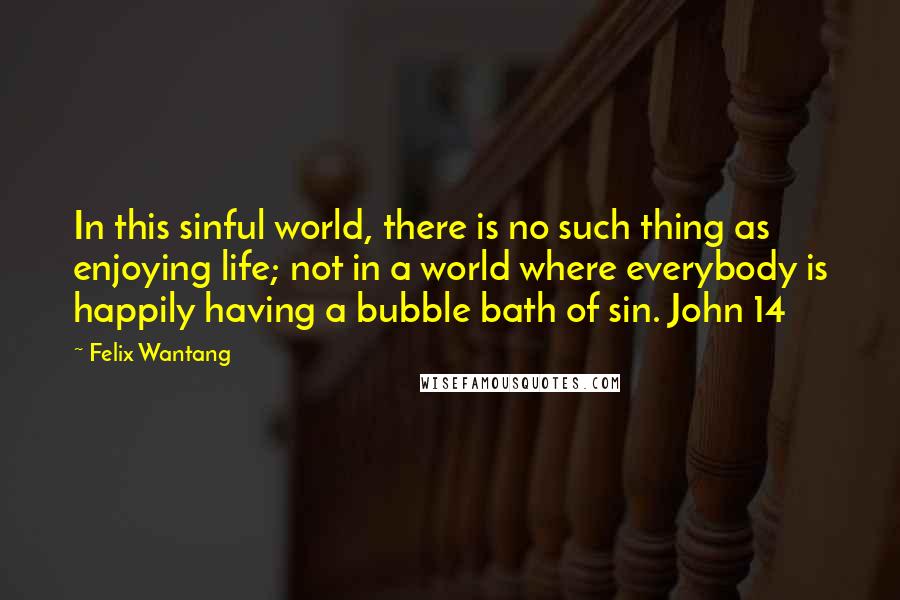 Felix Wantang Quotes: In this sinful world, there is no such thing as enjoying life; not in a world where everybody is happily having a bubble bath of sin. John 14