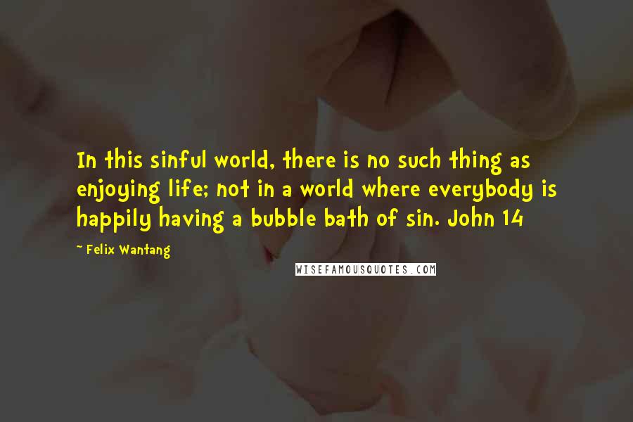 Felix Wantang Quotes: In this sinful world, there is no such thing as enjoying life; not in a world where everybody is happily having a bubble bath of sin. John 14