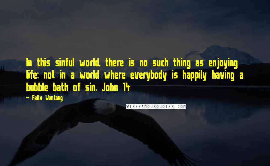 Felix Wantang Quotes: In this sinful world, there is no such thing as enjoying life; not in a world where everybody is happily having a bubble bath of sin. John 14