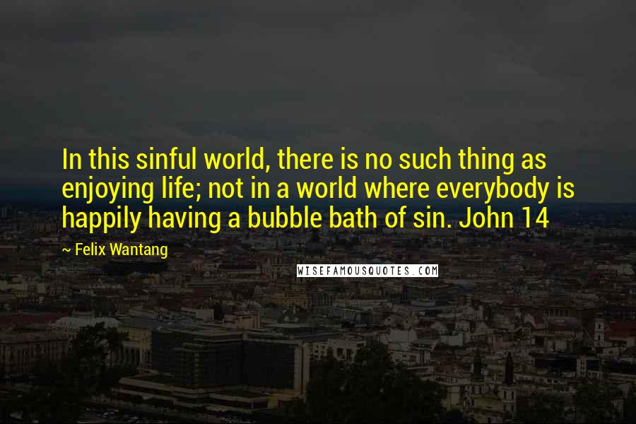 Felix Wantang Quotes: In this sinful world, there is no such thing as enjoying life; not in a world where everybody is happily having a bubble bath of sin. John 14