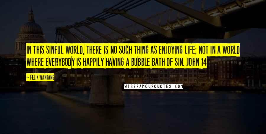 Felix Wantang Quotes: In this sinful world, there is no such thing as enjoying life; not in a world where everybody is happily having a bubble bath of sin. John 14