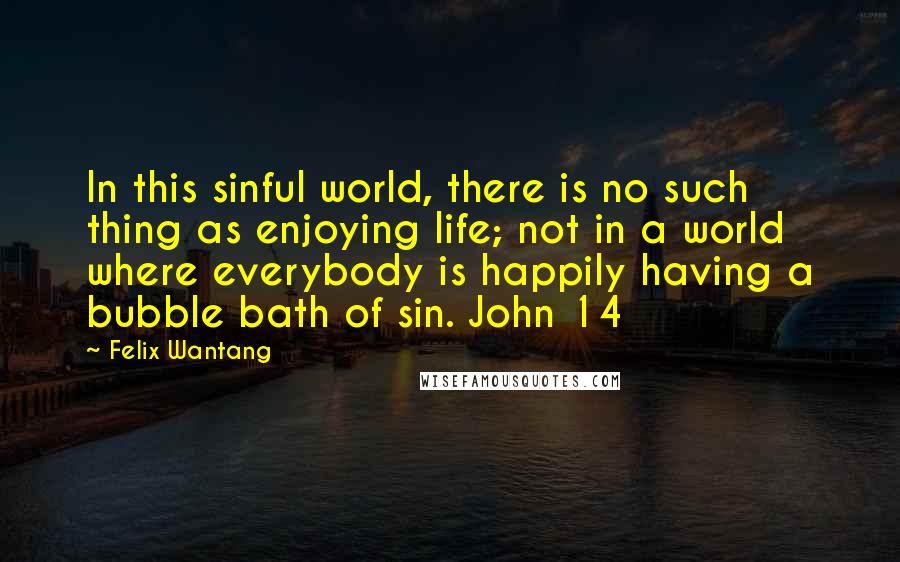 Felix Wantang Quotes: In this sinful world, there is no such thing as enjoying life; not in a world where everybody is happily having a bubble bath of sin. John 14