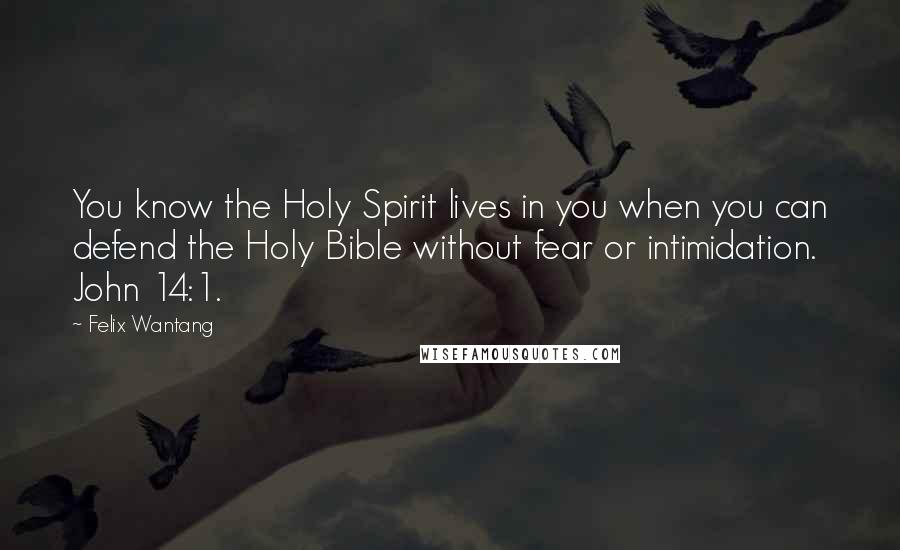 Felix Wantang Quotes: You know the Holy Spirit lives in you when you can defend the Holy Bible without fear or intimidation. John 14:1.