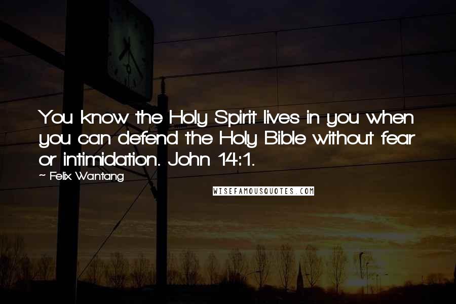 Felix Wantang Quotes: You know the Holy Spirit lives in you when you can defend the Holy Bible without fear or intimidation. John 14:1.