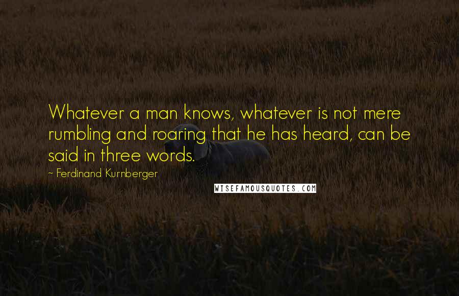 Ferdinand Kurnberger Quotes: Whatever a man knows, whatever is not mere rumbling and roaring that he has heard, can be said in three words.