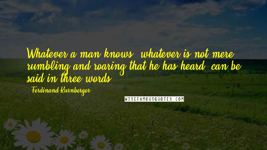 Ferdinand Kurnberger Quotes: Whatever a man knows, whatever is not mere rumbling and roaring that he has heard, can be said in three words.