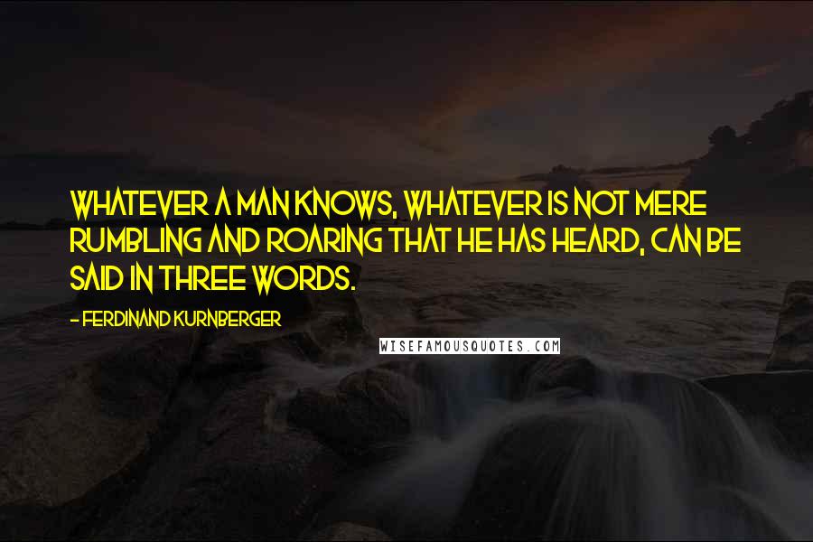 Ferdinand Kurnberger Quotes: Whatever a man knows, whatever is not mere rumbling and roaring that he has heard, can be said in three words.