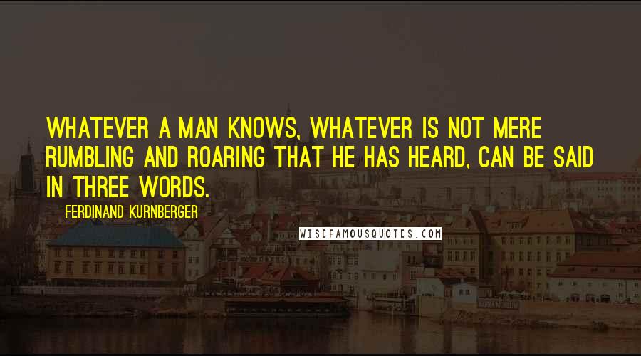 Ferdinand Kurnberger Quotes: Whatever a man knows, whatever is not mere rumbling and roaring that he has heard, can be said in three words.