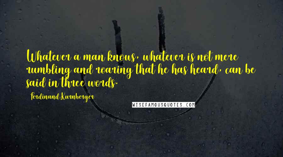 Ferdinand Kurnberger Quotes: Whatever a man knows, whatever is not mere rumbling and roaring that he has heard, can be said in three words.