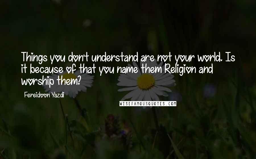 Fereidoon Yazdi Quotes: Things you don't understand are not your world. Is it because of that you name them Religion and worship them?