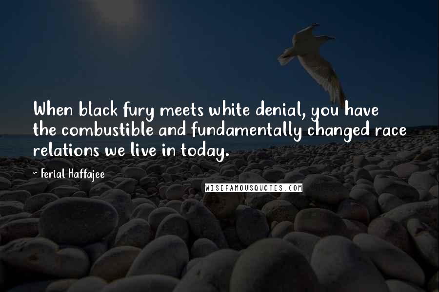 Ferial Haffajee Quotes: When black fury meets white denial, you have the combustible and fundamentally changed race relations we live in today.