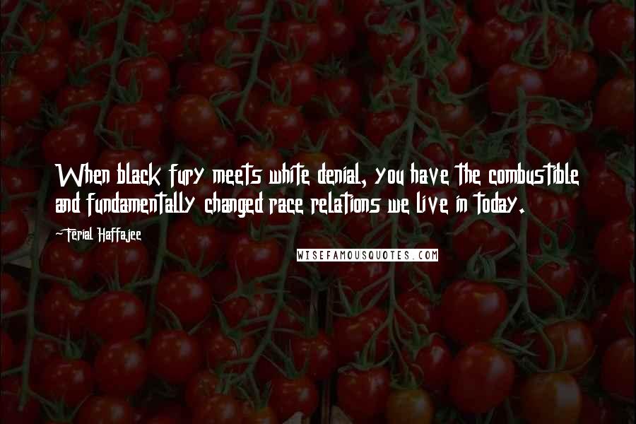 Ferial Haffajee Quotes: When black fury meets white denial, you have the combustible and fundamentally changed race relations we live in today.