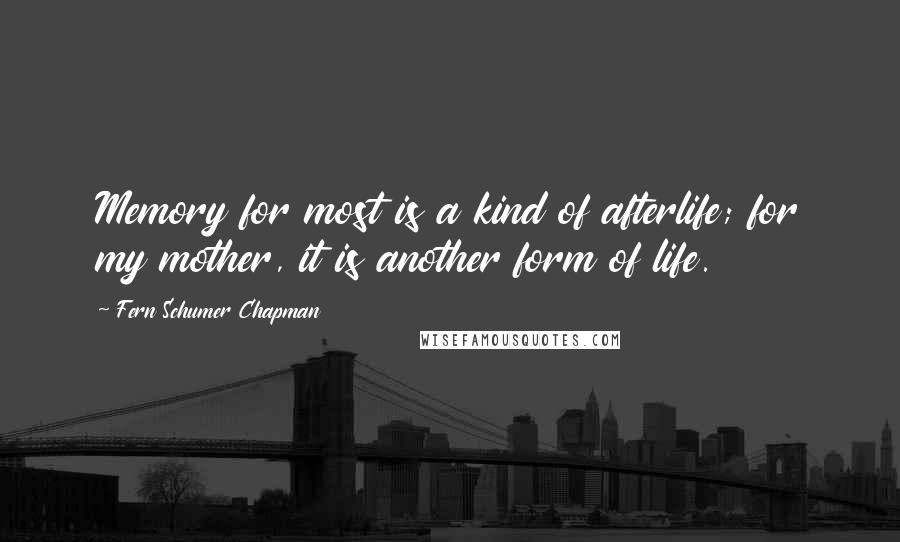 Fern Schumer Chapman Quotes: Memory for most is a kind of afterlife; for my mother, it is another form of life.