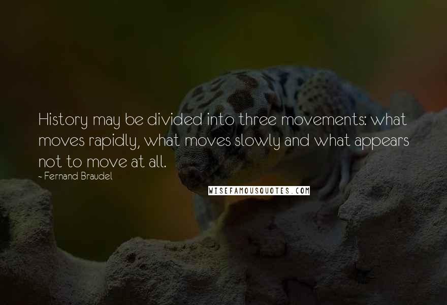 Fernand Braudel Quotes: History may be divided into three movements: what moves rapidly, what moves slowly and what appears not to move at all.