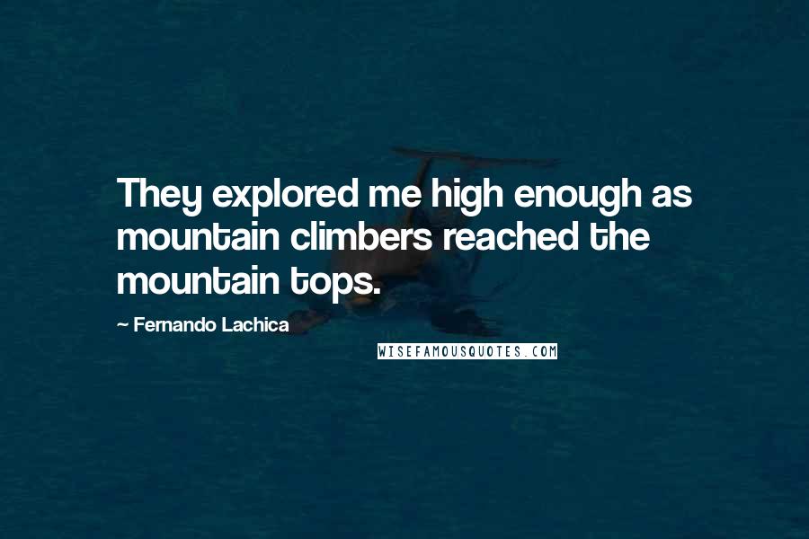 Fernando Lachica Quotes: They explored me high enough as mountain climbers reached the mountain tops.