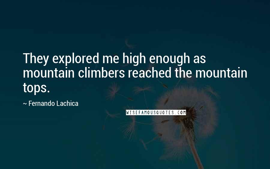 Fernando Lachica Quotes: They explored me high enough as mountain climbers reached the mountain tops.