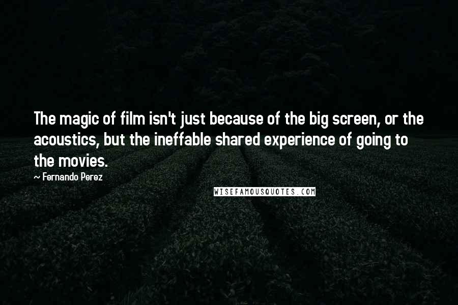 Fernando Perez Quotes: The magic of film isn't just because of the big screen, or the acoustics, but the ineffable shared experience of going to the movies.