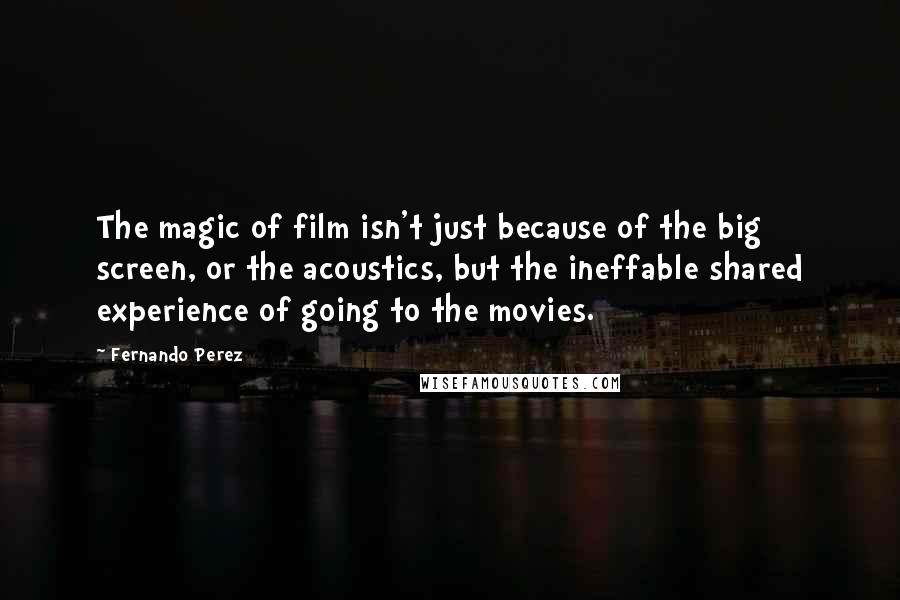 Fernando Perez Quotes: The magic of film isn't just because of the big screen, or the acoustics, but the ineffable shared experience of going to the movies.