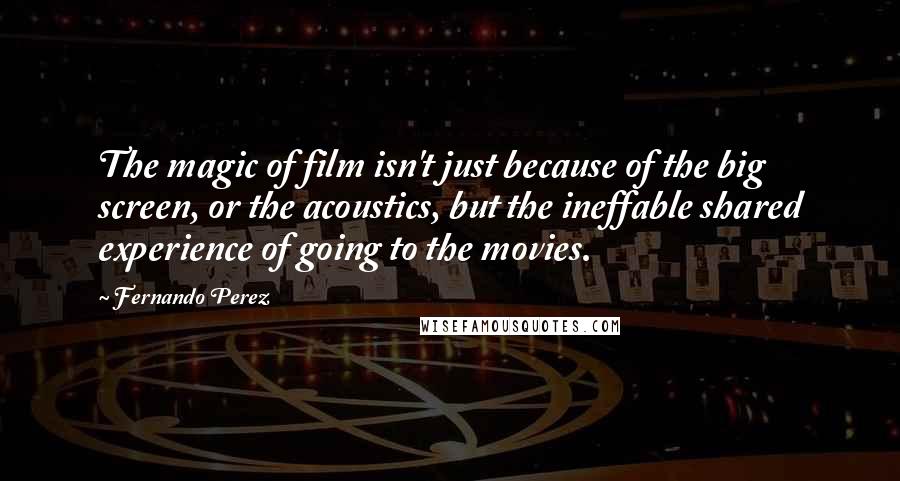 Fernando Perez Quotes: The magic of film isn't just because of the big screen, or the acoustics, but the ineffable shared experience of going to the movies.